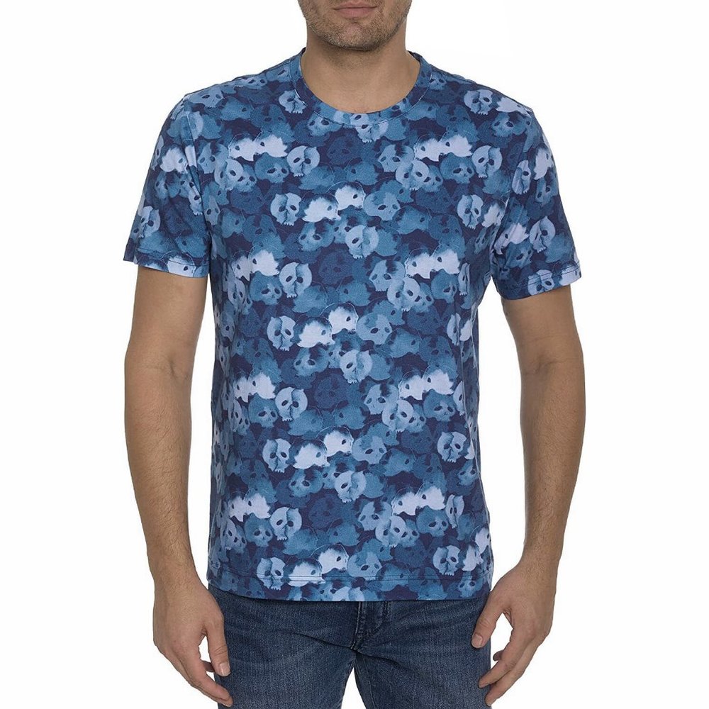 NEW $118 Robert Graham Signature Skull Camo T-Shirt! Sm Med Large Shades of Blue
